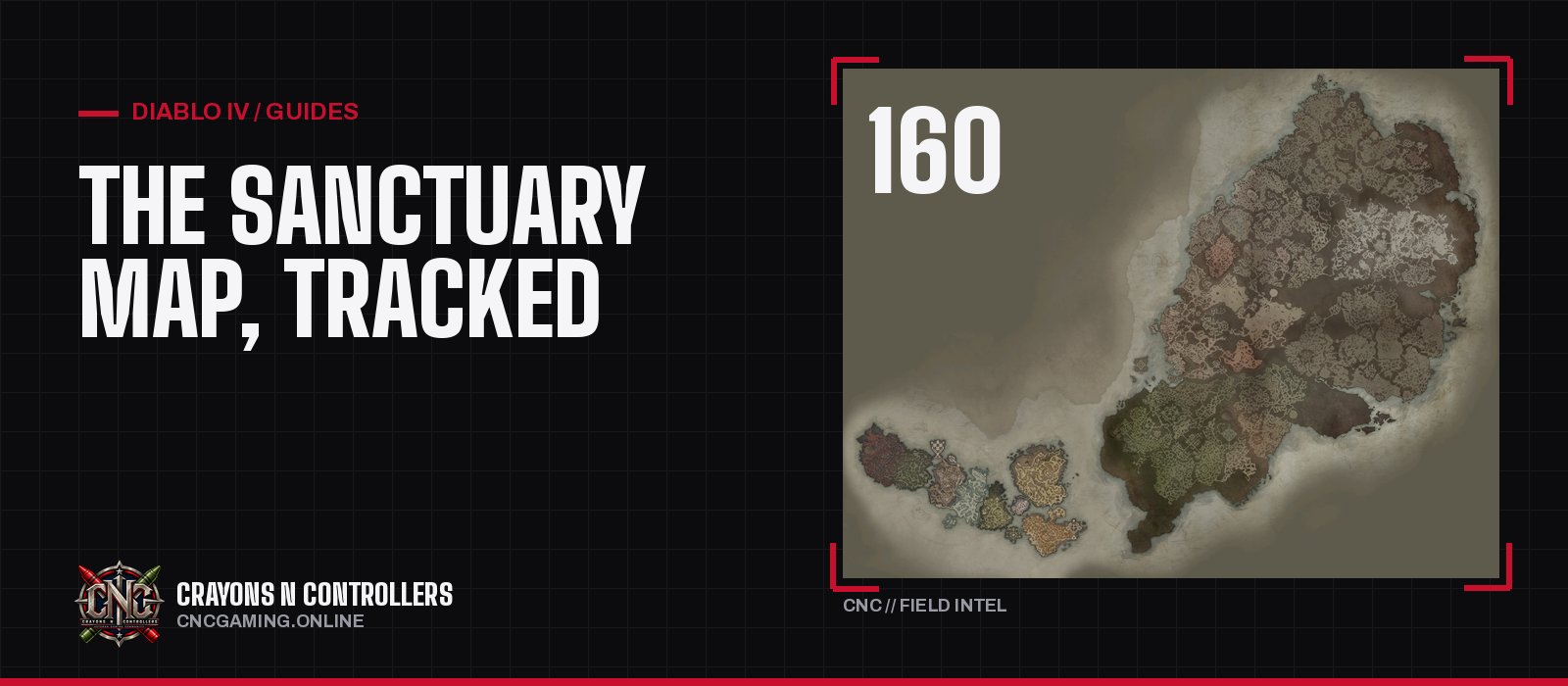 Diablo IV interactive map guide banner: the Sanctuary map in a tactical frame marked 160, for the Altars of Lilith tracked